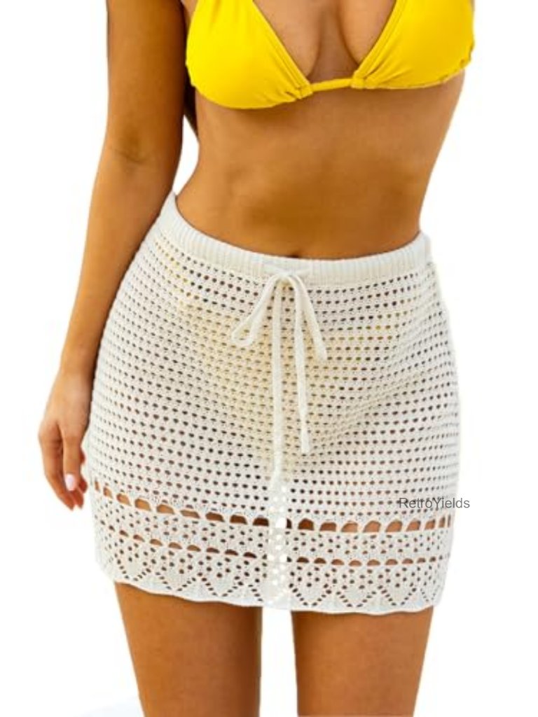 Women's Crochet Mini Beach Skirt Cover Up Drawstring Swimwear